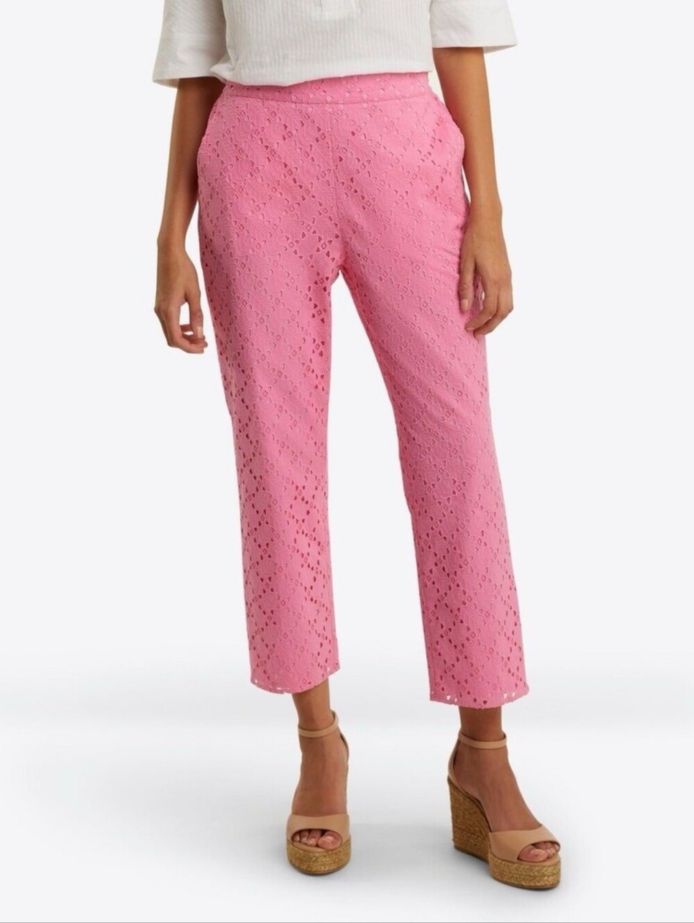 Draper James Cotton Sachet Pink Eyelet Crop Pants